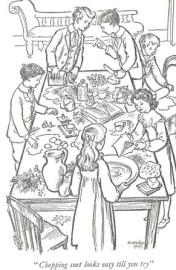 line drawing of making the Christmas pudding